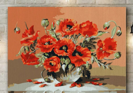 pictura pe numere cu maci de la pictorul fericit